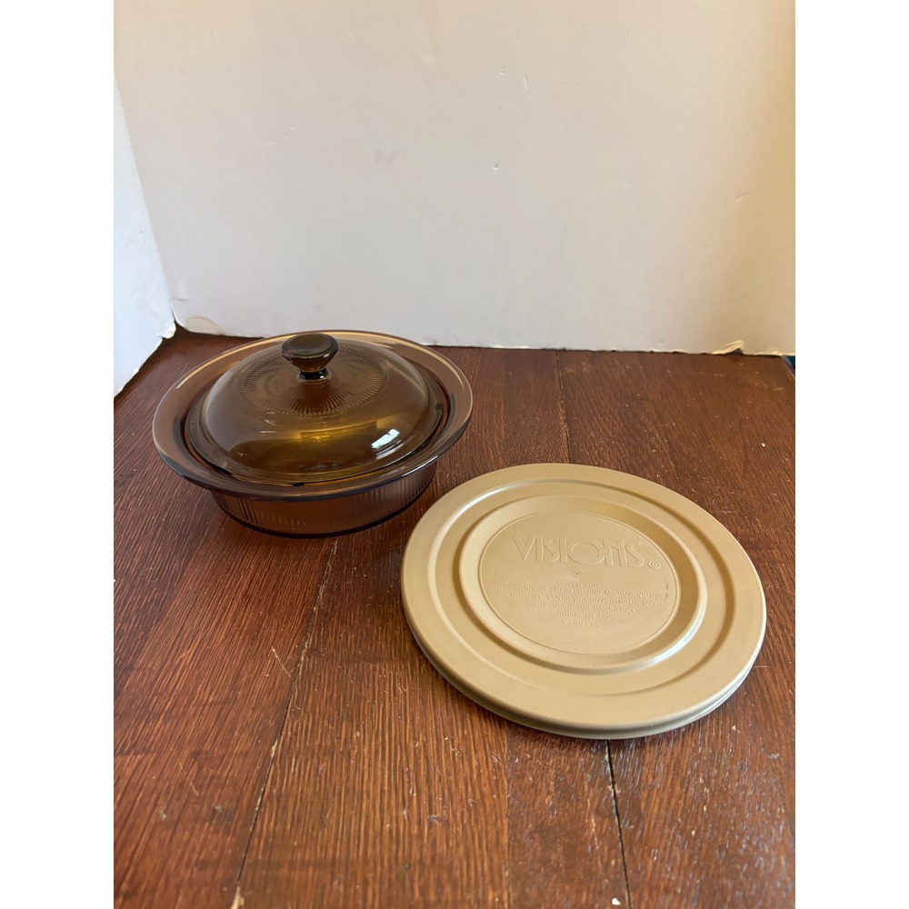 Corning Visions Amber Glass 24oz Casserole Dish V-30-B with Glass & Plastic Lids